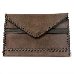 Laggo Elegant Gray Suede Clutch with Braided Trim